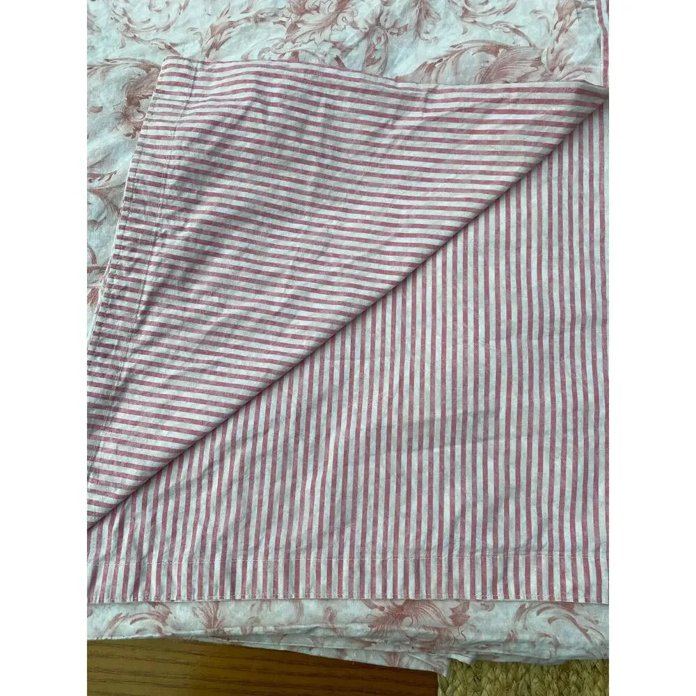 Nancy Koltes Queen Duvet Cover, Pink Toile/Stripe 100% Cotton Made in Italy